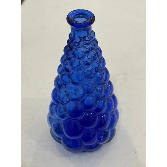 Cobalt Blue Vintage Glass Vase Bubble Mid Century Genie Bottle 10.5" Tall - Picture 4 of 6